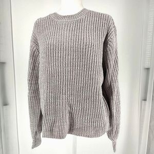 Zenana Light Gray & Bone Melange Crew Neck Sweater Size Large